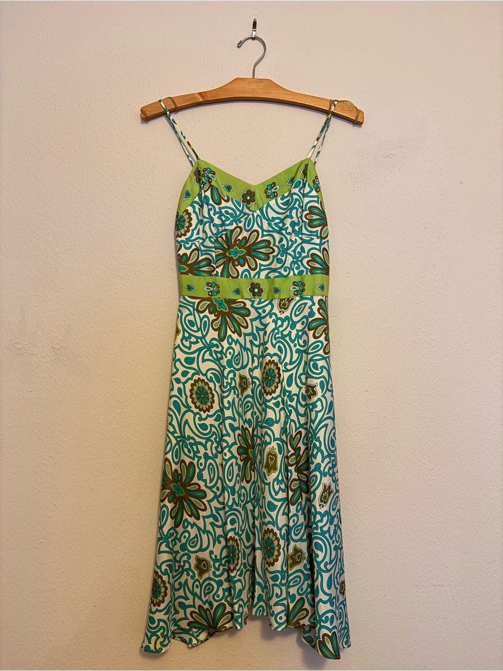 Milly of New York Lime Green and Teal Floral Strap Dress